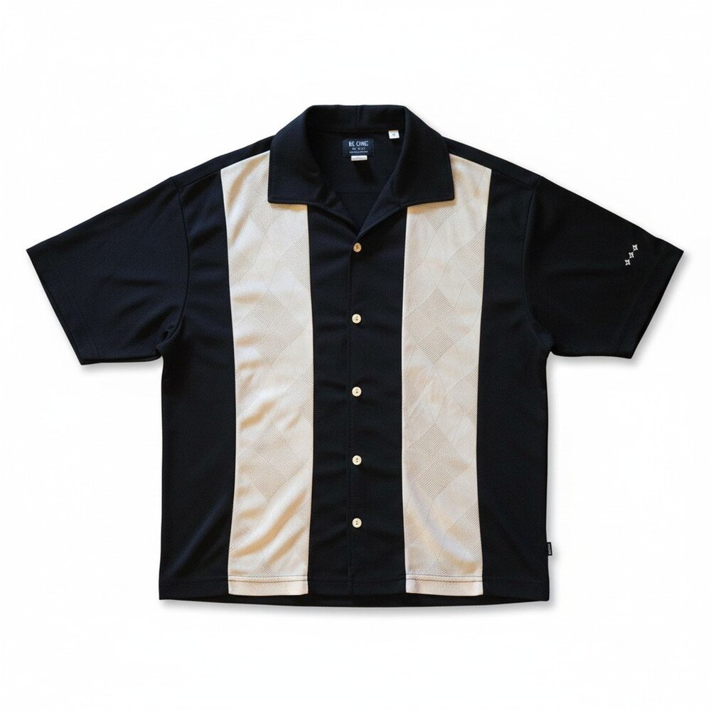 Vintage BC Ethic Verbena Panel Button Shirt Black Beige Argyle Y2K - Size M